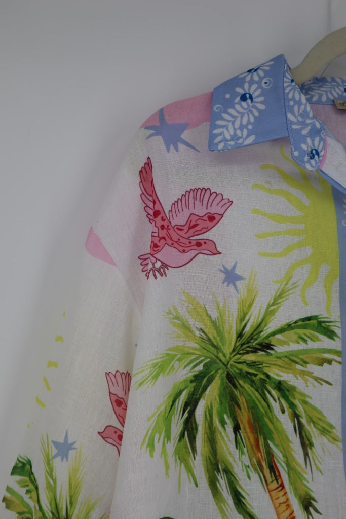 Palm Tree Checkerboard Blouse in Pink