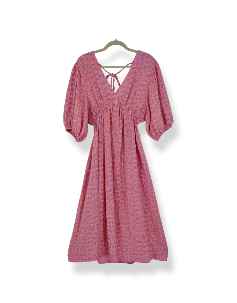 V-Neck Back Tie Dress in Leopard Print