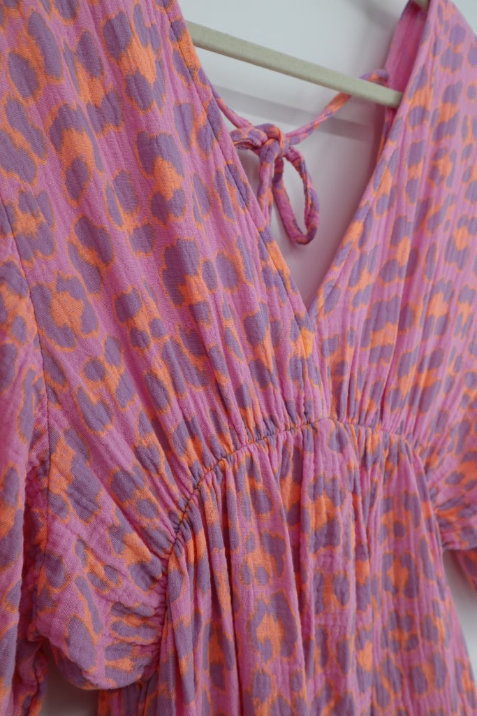 V-Neck Back Tie Dress in Leopard Print