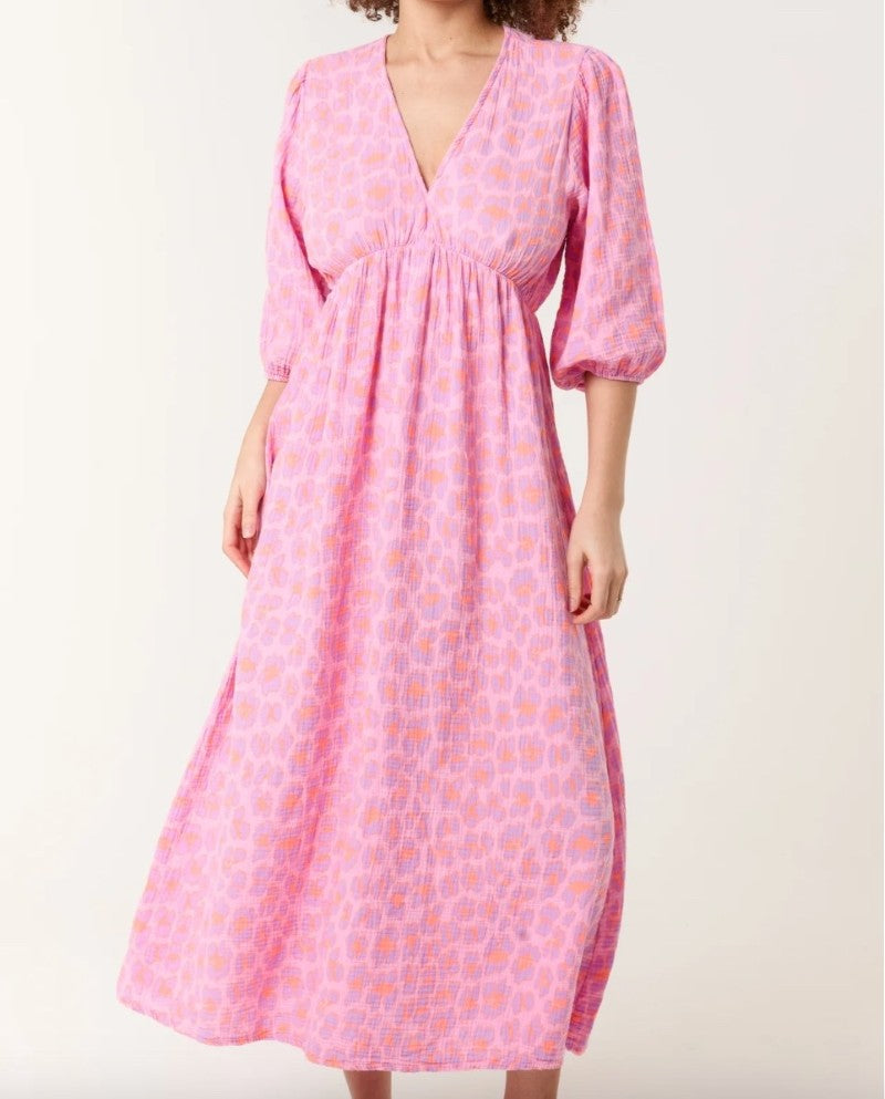 V-Neck Back Tie Dress in Leopard Print