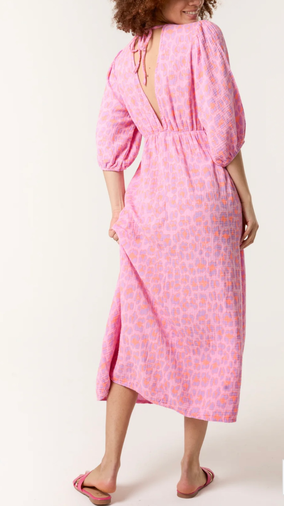 V-Neck Back Tie Dress in Leopard Print