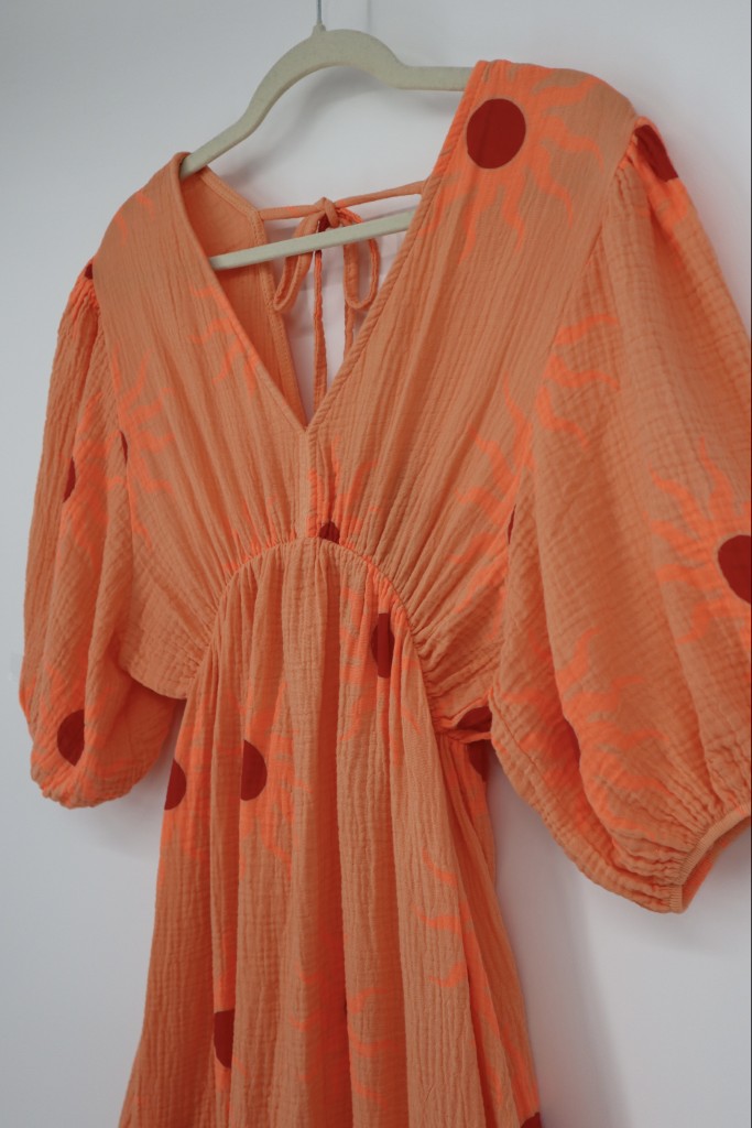 V-Neck Back Tie Dress in Orange Sun Orb