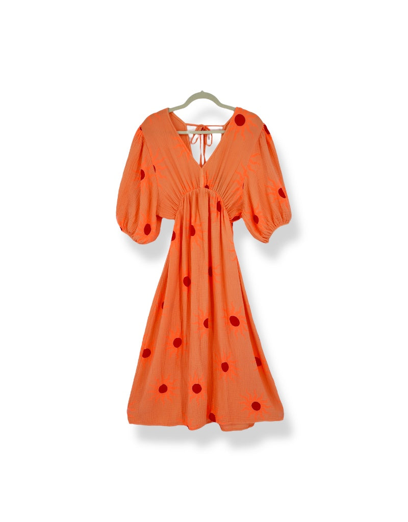 V-Neck Back Tie Dress in Orange Sun Orb