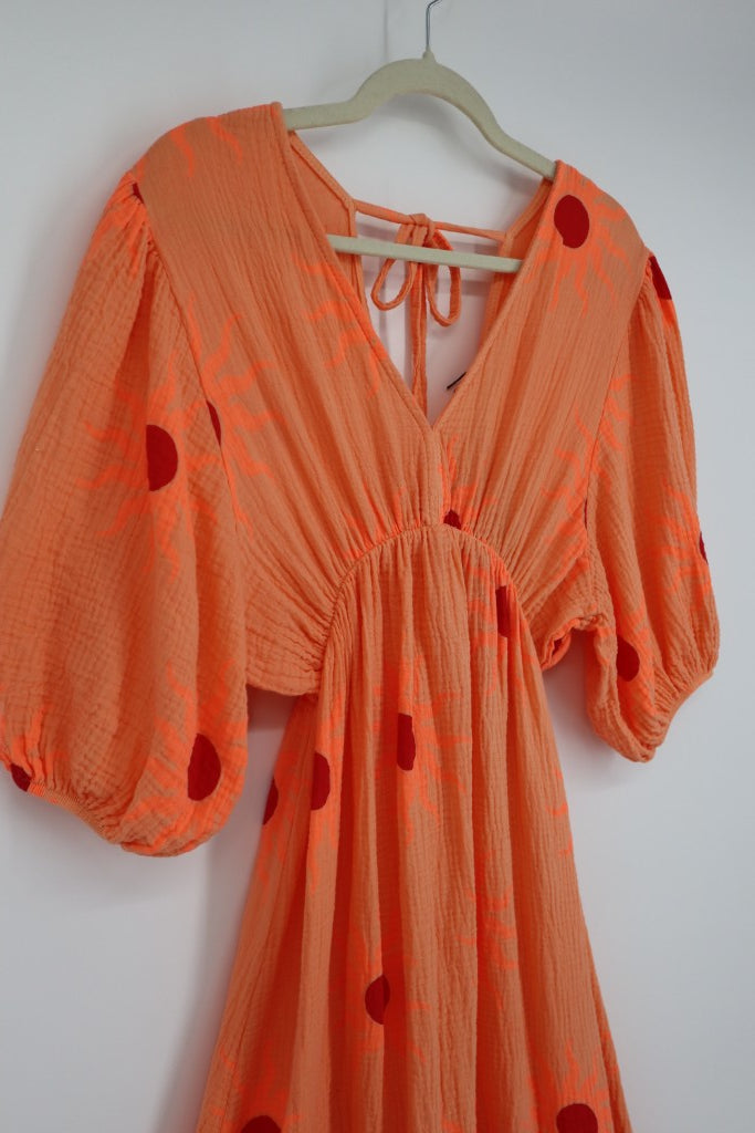 V-Neck Back Tie Dress in Orange Sun Orb