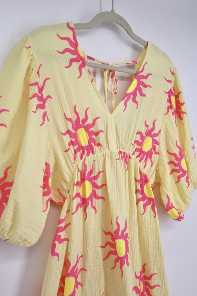 V-Neck Back Tie Dress in Yellow Sun Orb