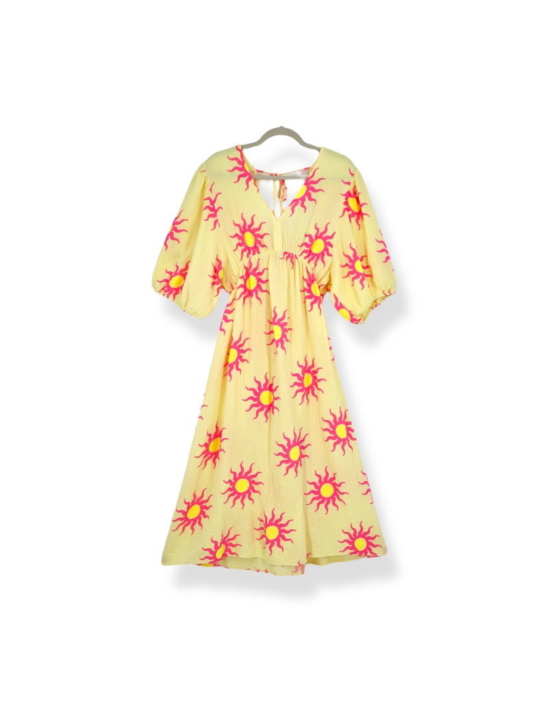 V-Neck Back Tie Dress in Yellow Sun Orb