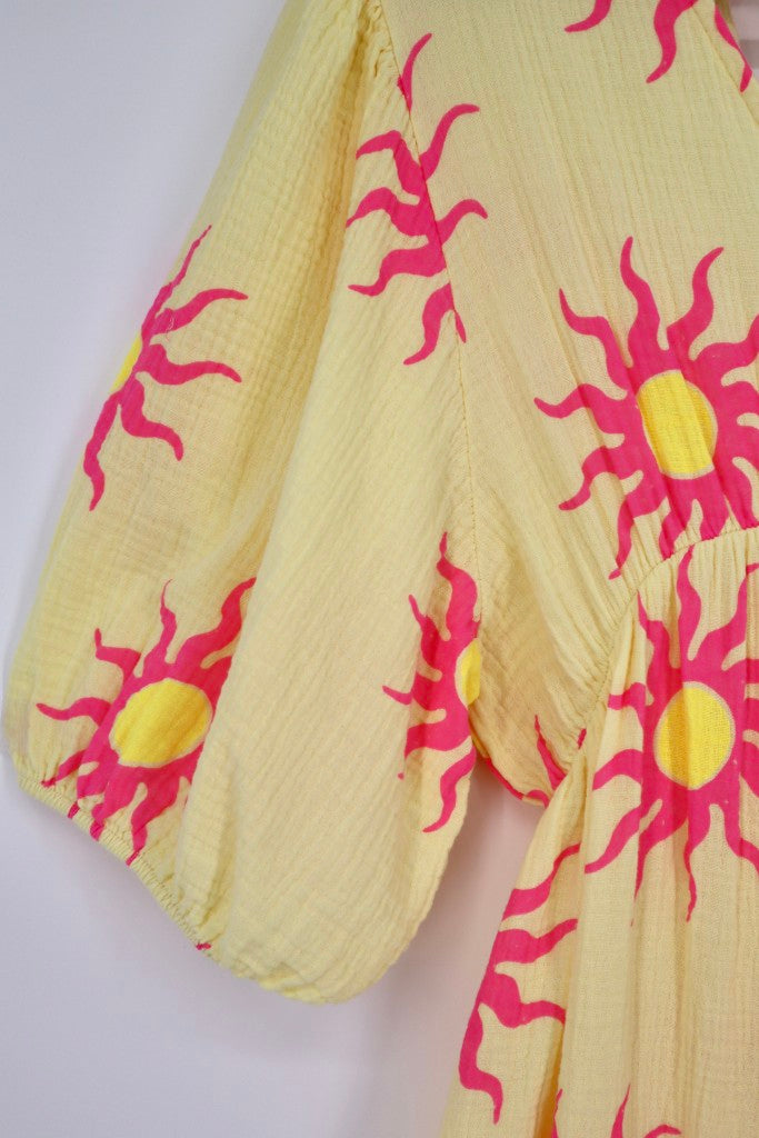 V-Neck Back Tie Dress in Yellow Sun Orb