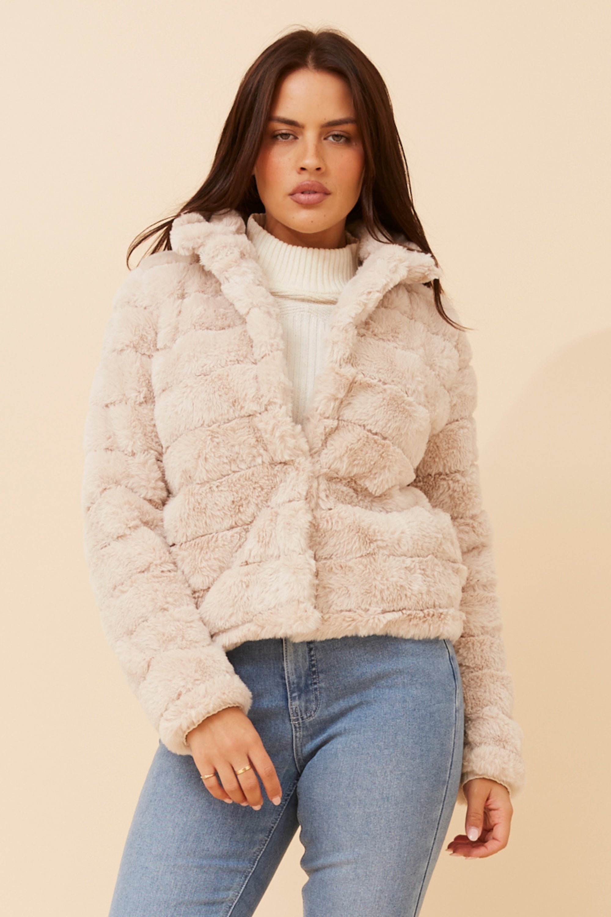 Bunny Faux Fur Jacket in Beige