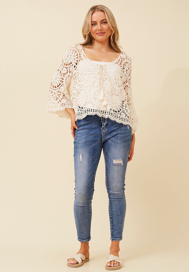 Crochet Style Top in Cream