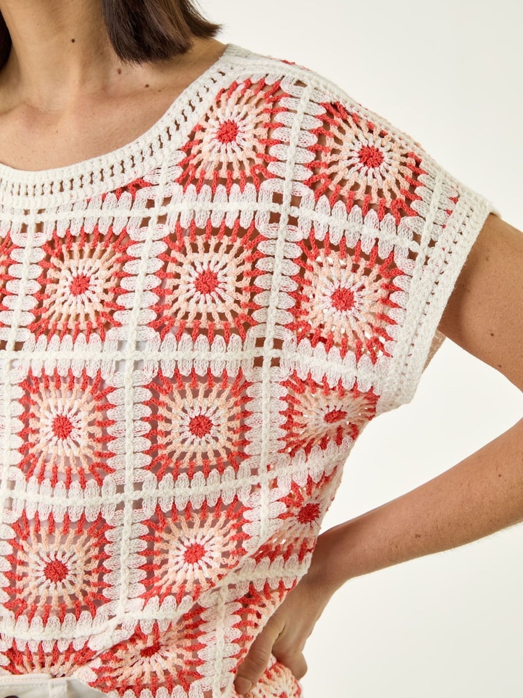 Crochet Style Top in Orange Multi