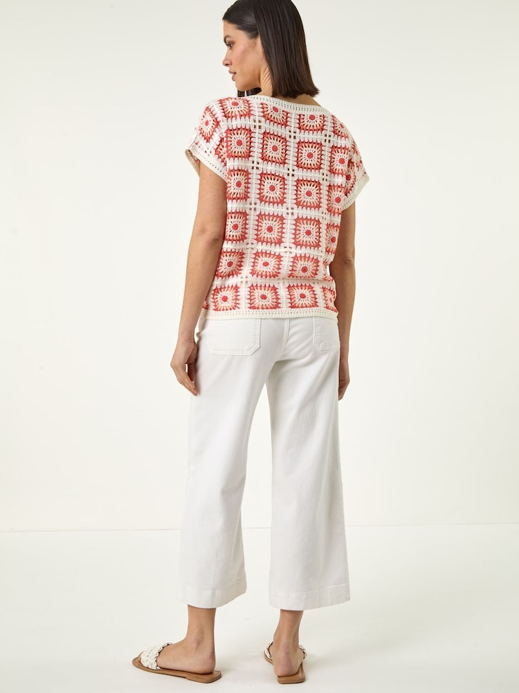 Crochet Style Top in Orange Multi