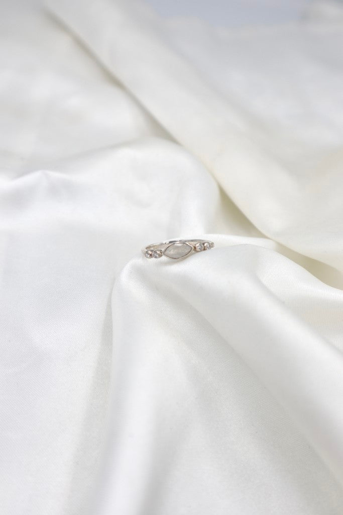 Sterling Silver Marquise Moonstone CZ Ring