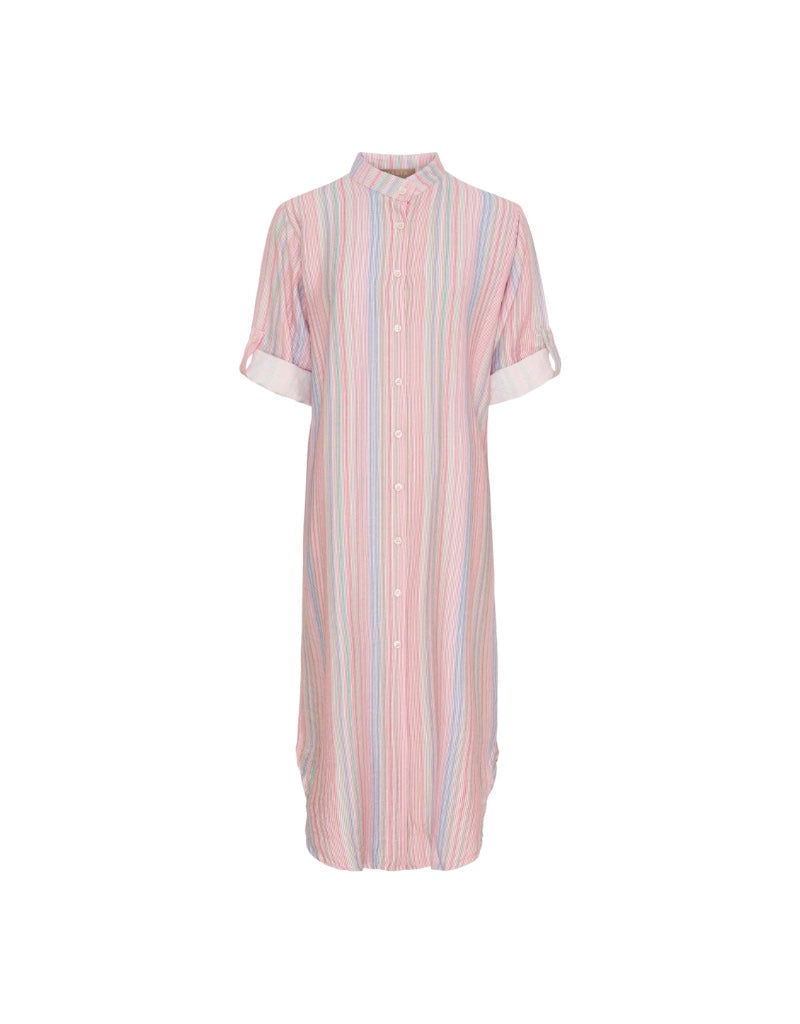 Manuela Mandarin Collar Shirt Dress in Rosa Stripe