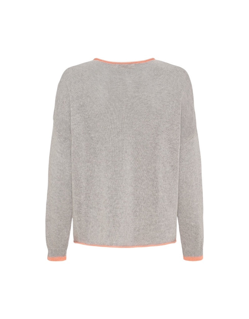 Gray sweater with orange trim on a white background