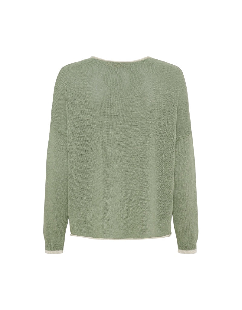 Green knit sweater with contrasted trim by the brand Marta Du Chateau on a white background
