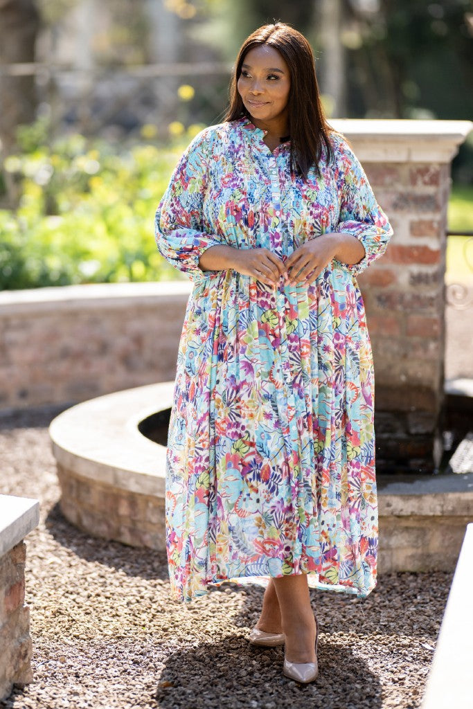 Button Through Dress in Tropical Summer