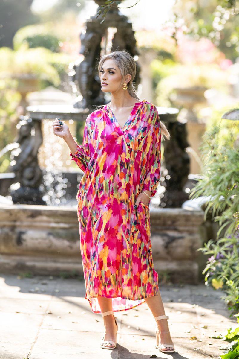 V-Neck Dress in Sunset Splash