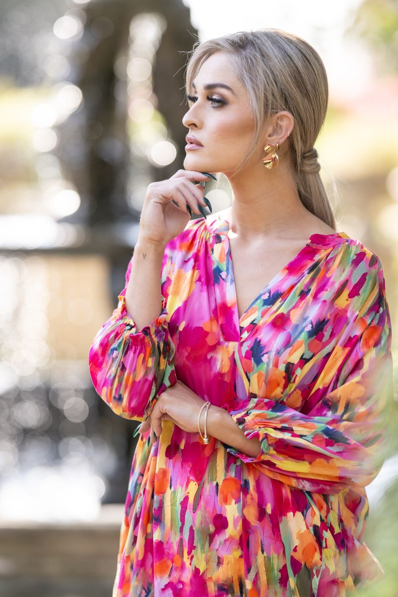 V-Neck Dress in Sunset Splash