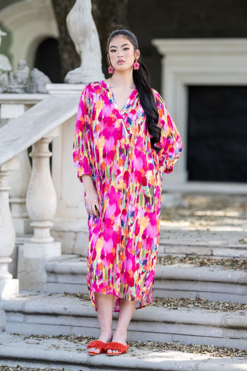 V-Neck Dress in Sunset Splash