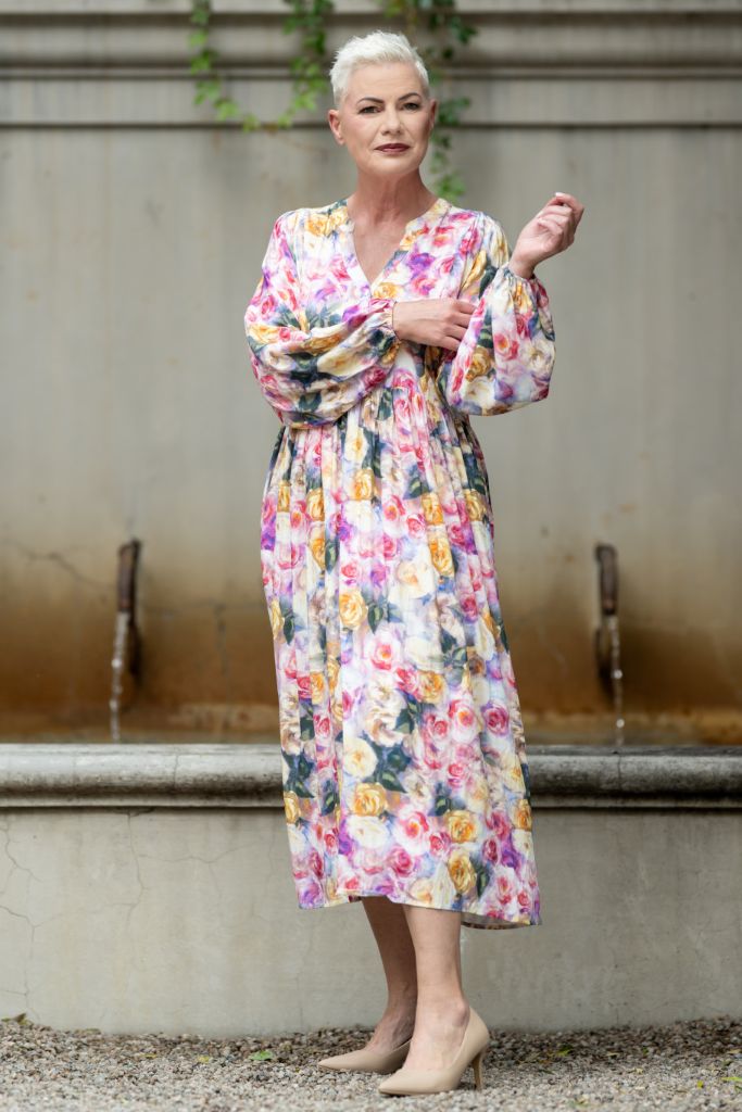 Rose Pattern Mandarin Collar Dress