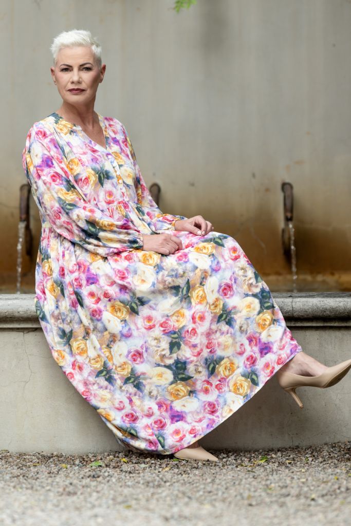 Rose Pattern Mandarin Collar Dress