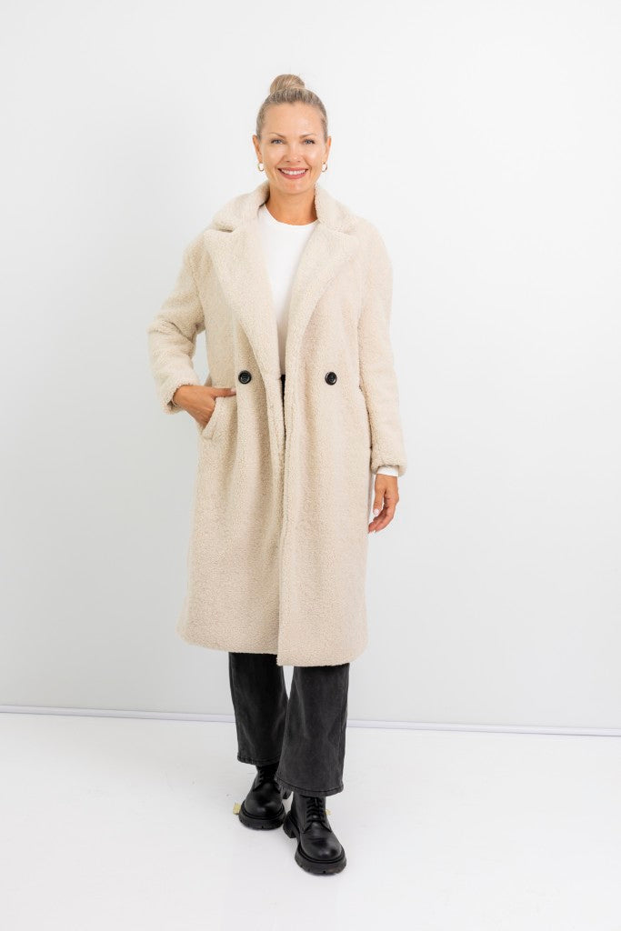 Nouvelle Teddy Fur Lined Coat in Cream
