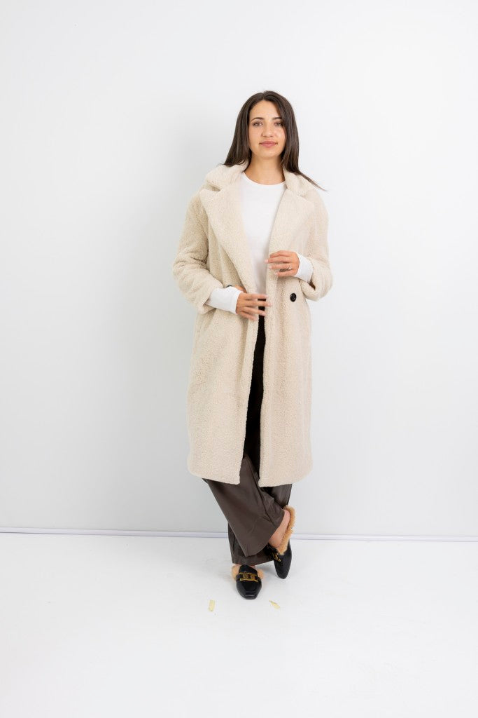Nouvelle Teddy Fur Lined Coat in Cream