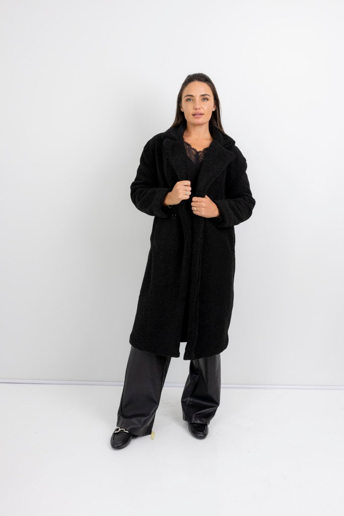 Nouvelle Teddy Fur Lined Coat in Black