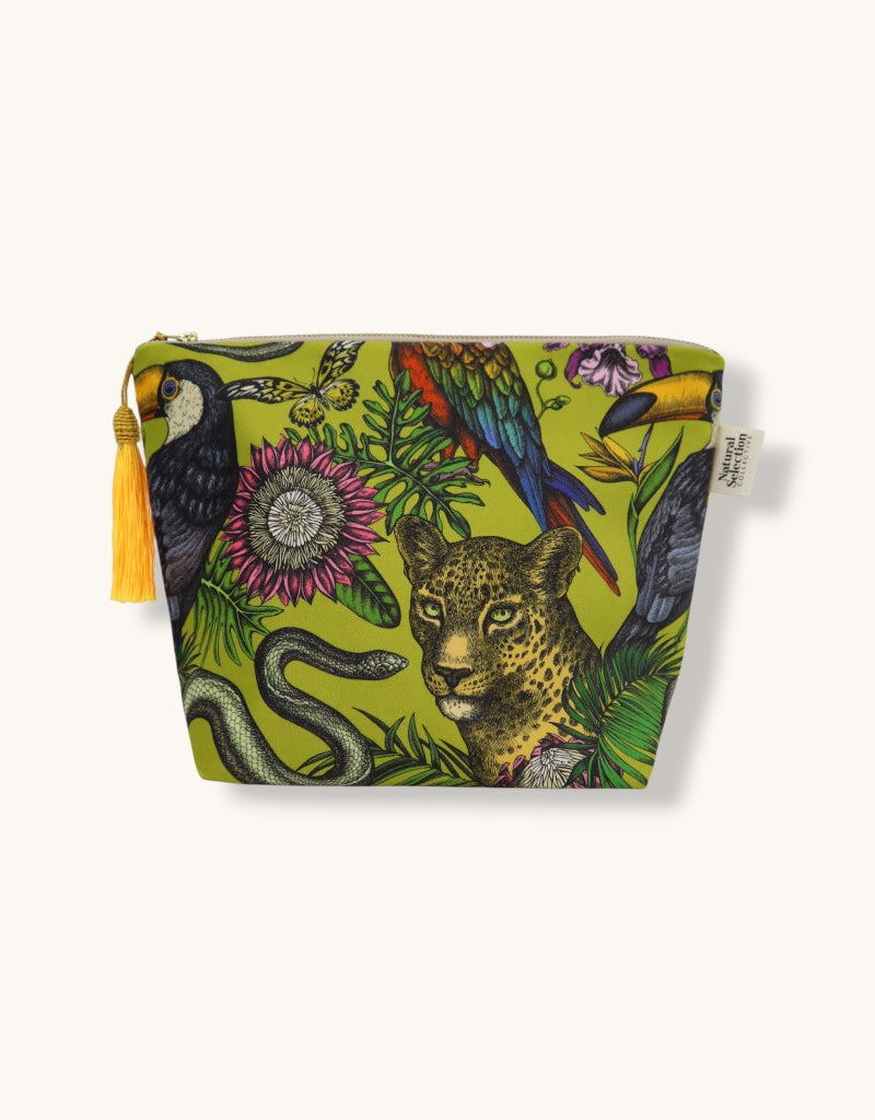 Large Velvet Makeup Bag in Folklore Chartreuse
