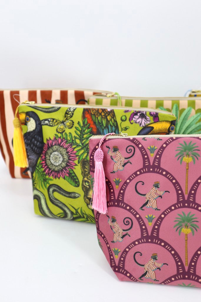 Large Velvet Makeup Bag in Folklore Chartreuse