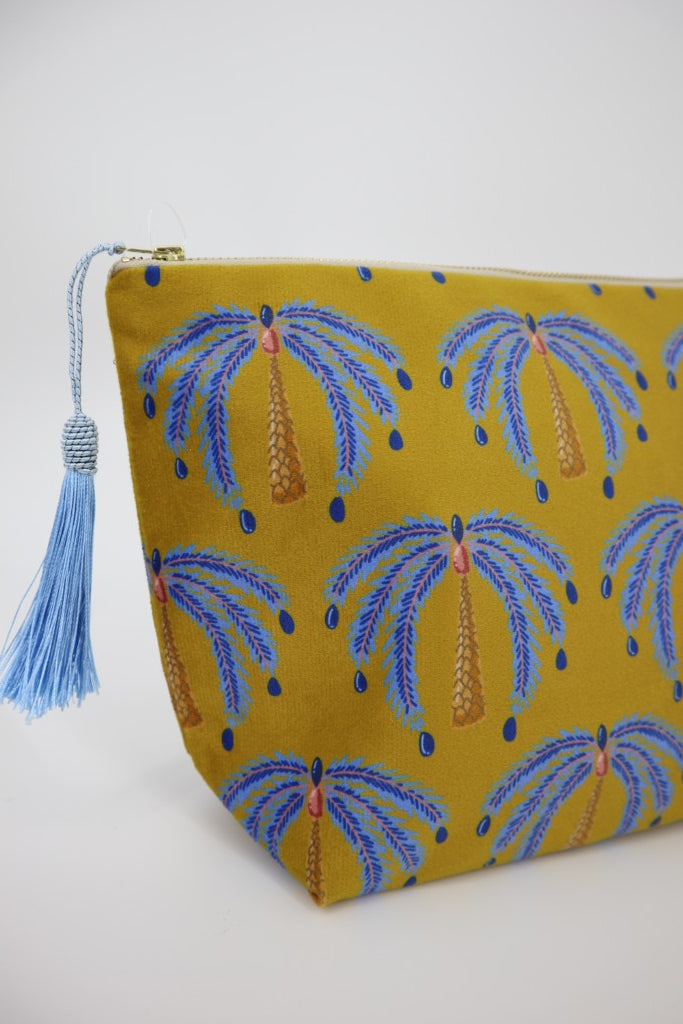 Large Velvet Makeup Bag in Ochre Palms