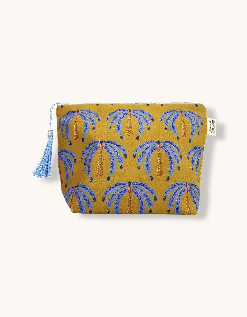 Large Velvet Makeup Bag in Ochre Palms