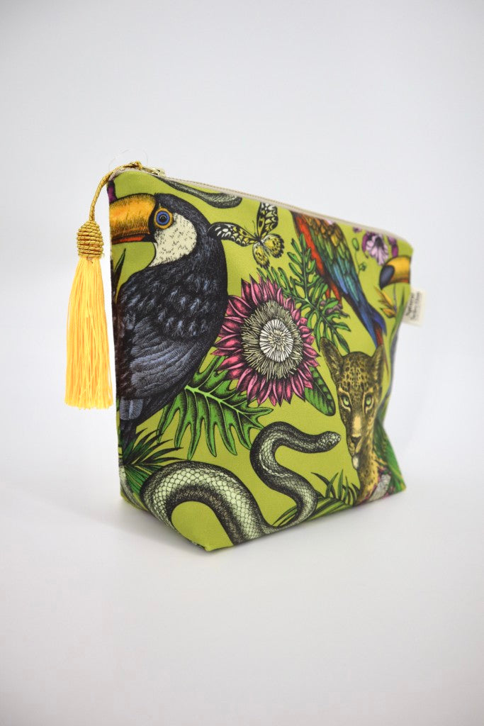 Large Velvet Makeup Bag in Folklore Chartreuse