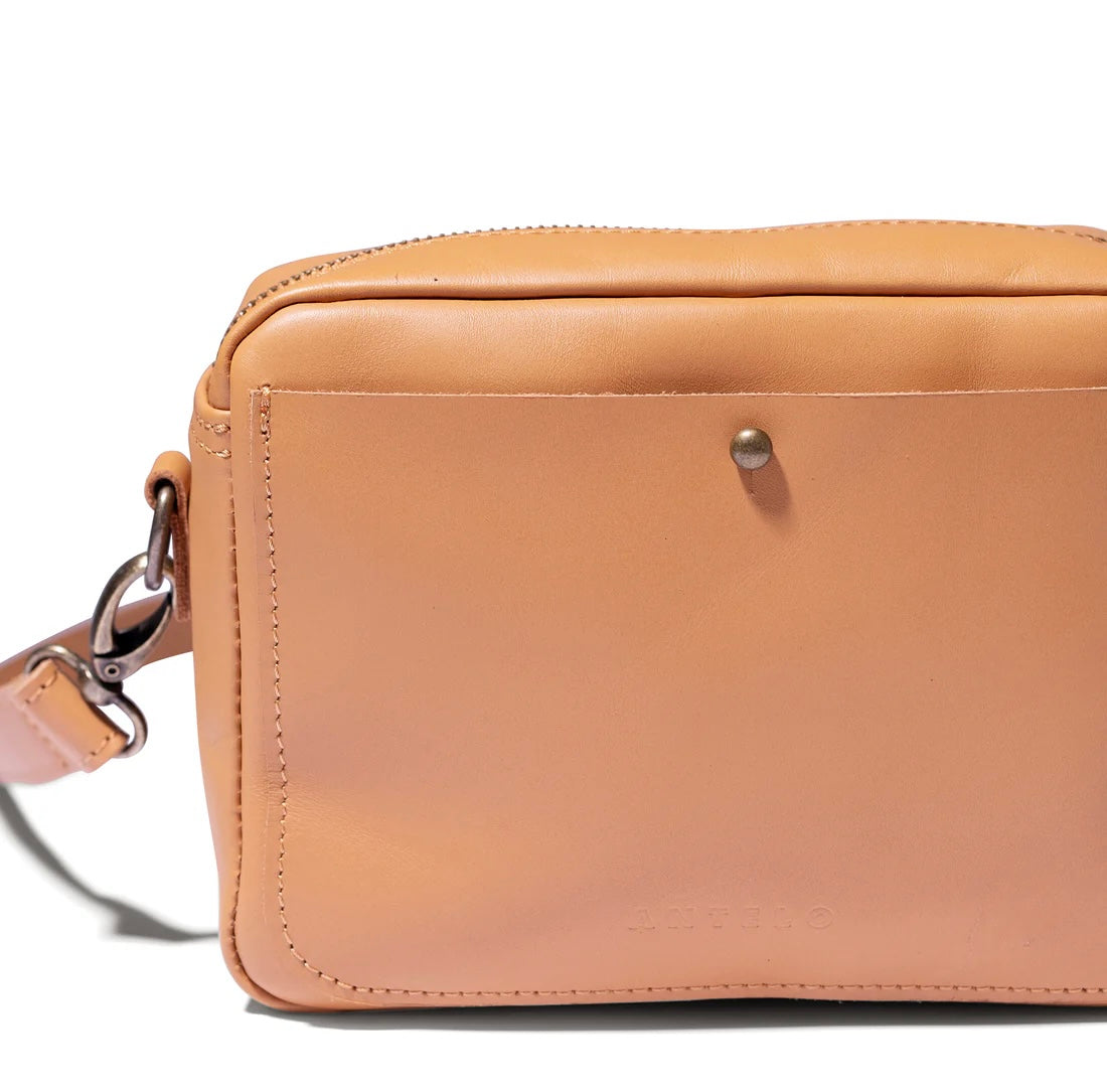 Nixie Leather Camera Crossbody in Almond Tan