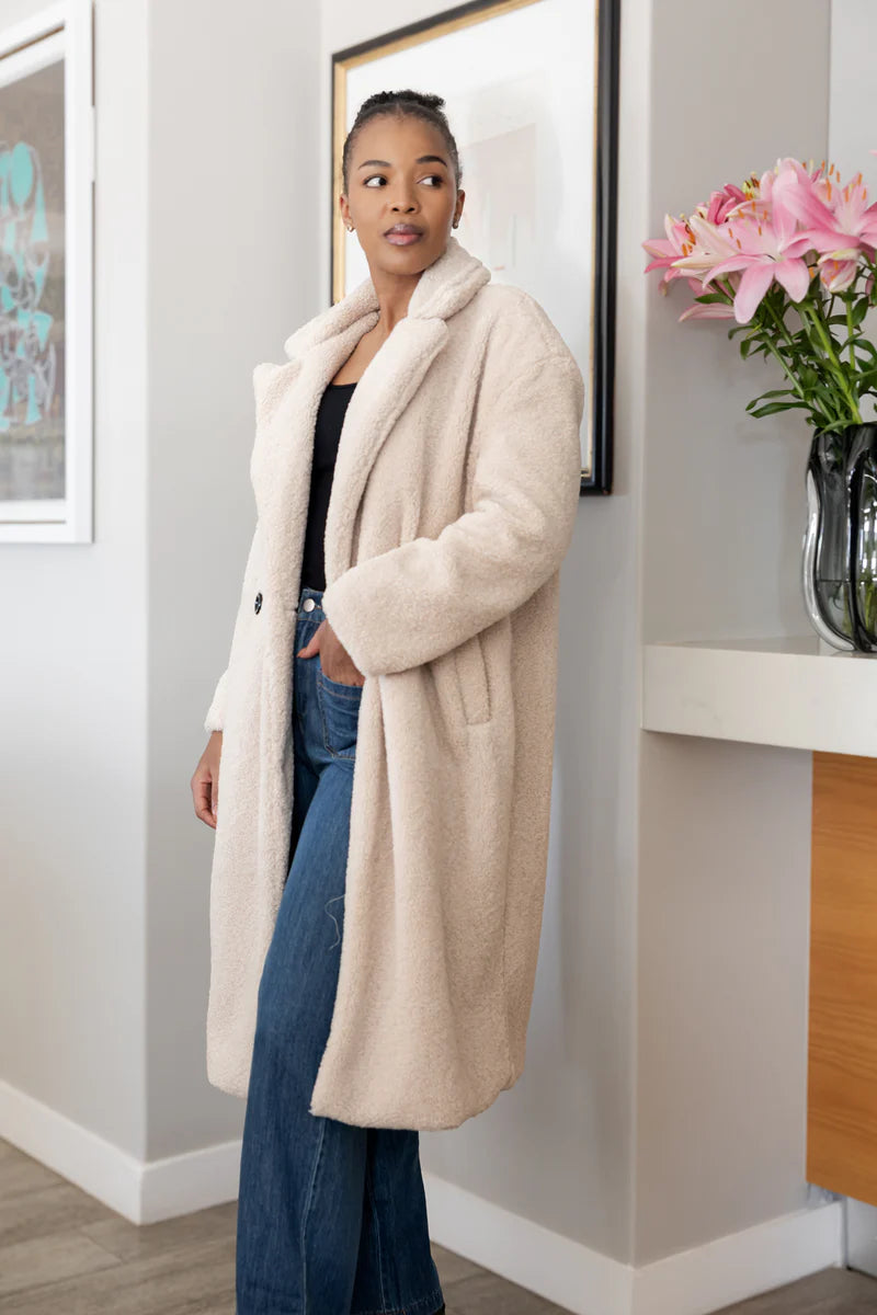 Nouvelle Teddy Fur Lined Coat in Cream