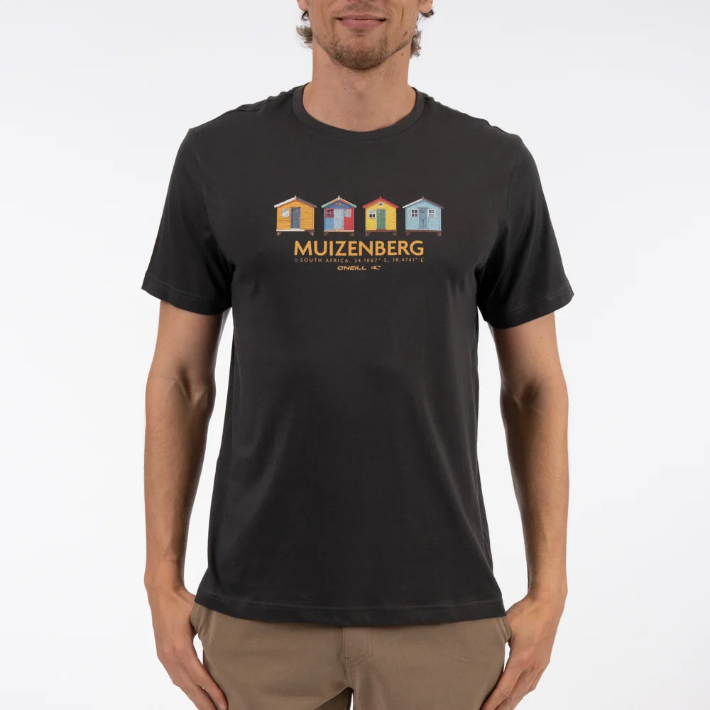 Muizenberg Huts SS Tee in Asphalt Blue