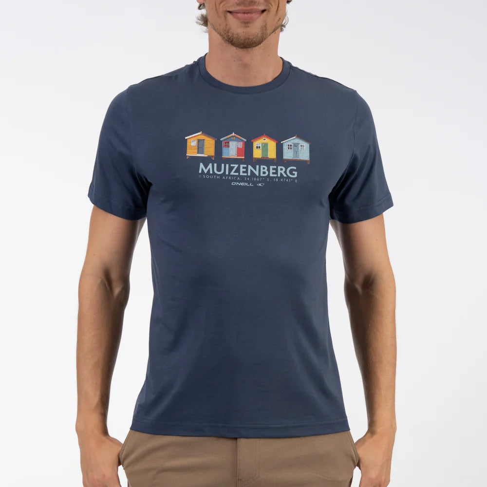 Muizenberg Huts SS Tee in Shady Blue
