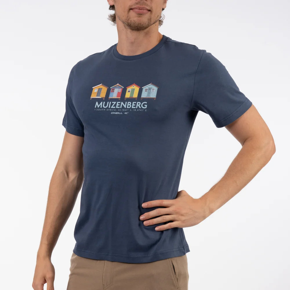 Muizenberg Huts SS Tee in Shady Blue