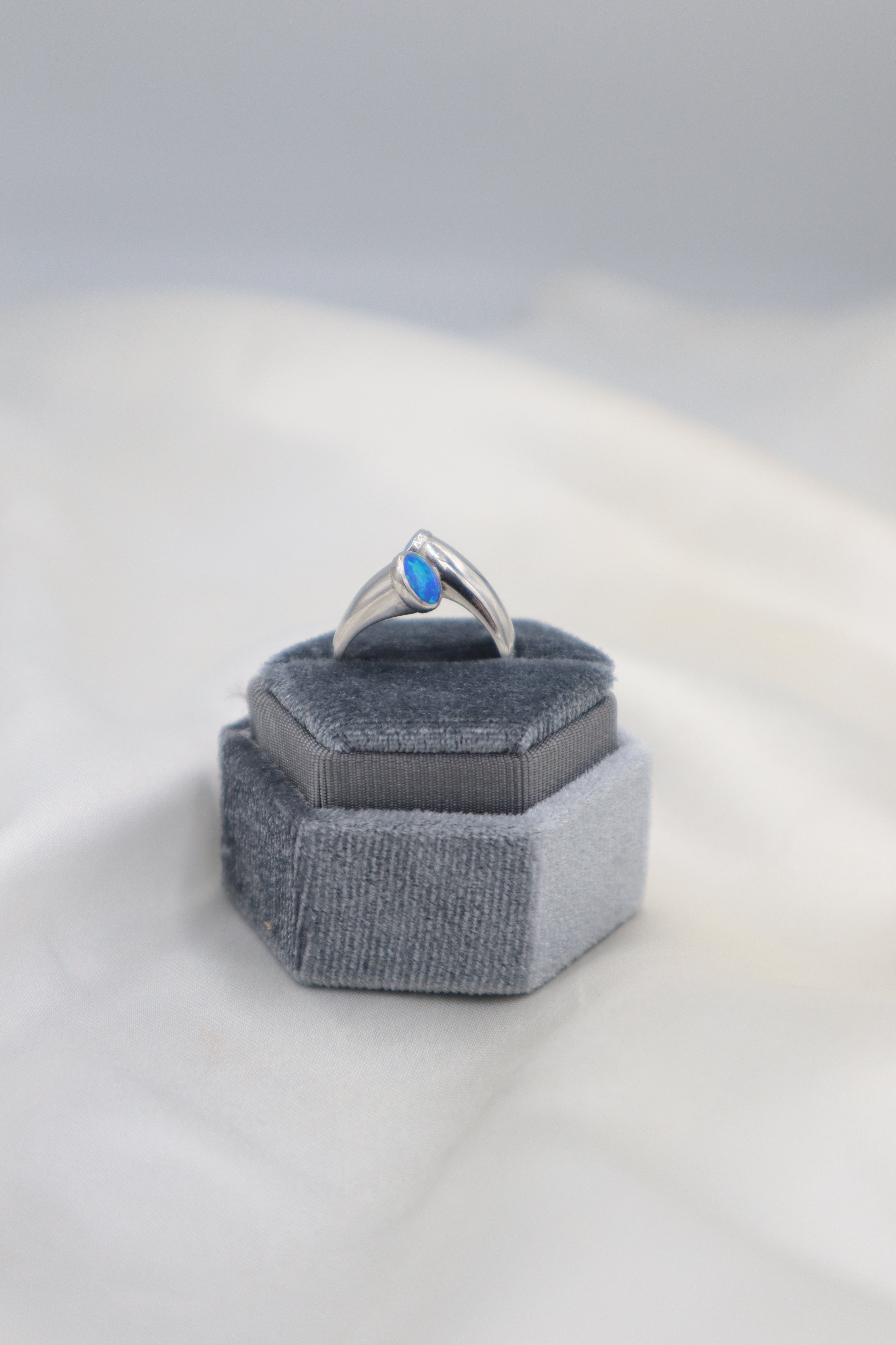 Sterling Silver Opaline 2 Curve Blue Ring