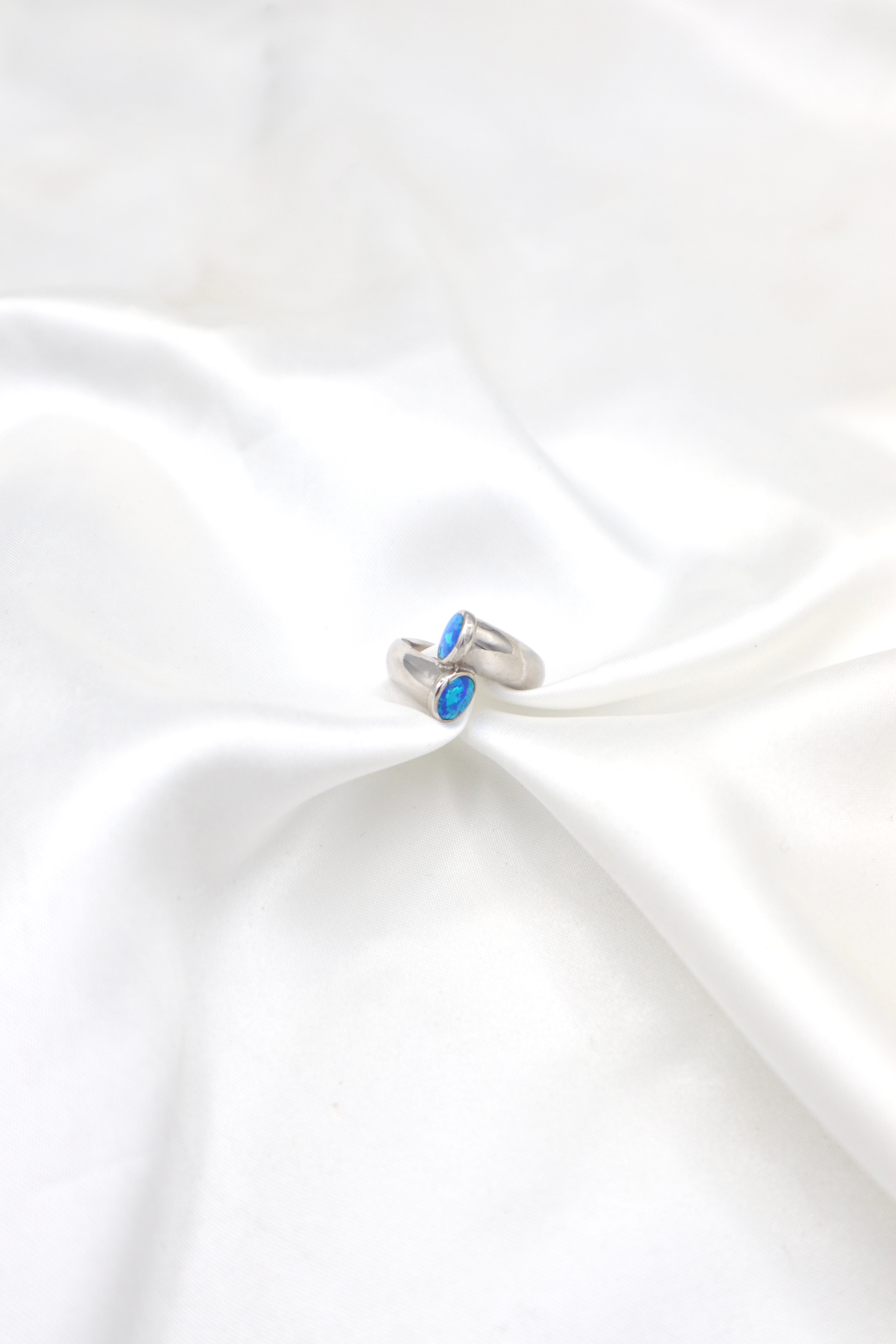 Sterling Silver Opaline 2 Curve Blue Ring