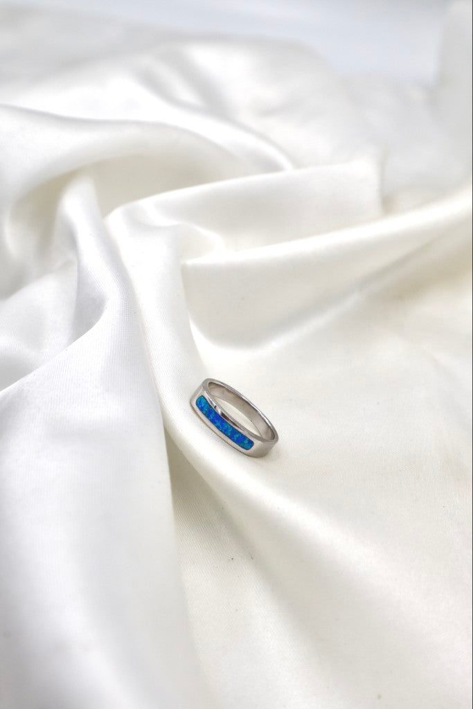 Sterling Silver Opaline Band Blue Ring
