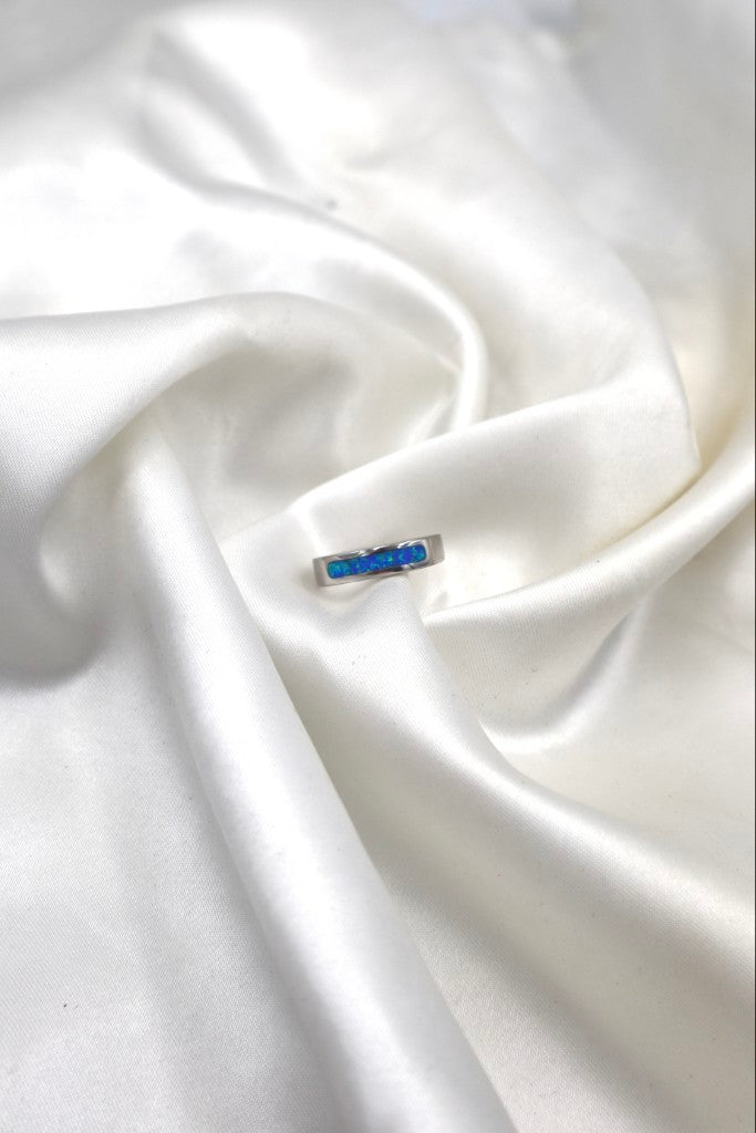 Sterling Silver Opaline Band Blue Ring