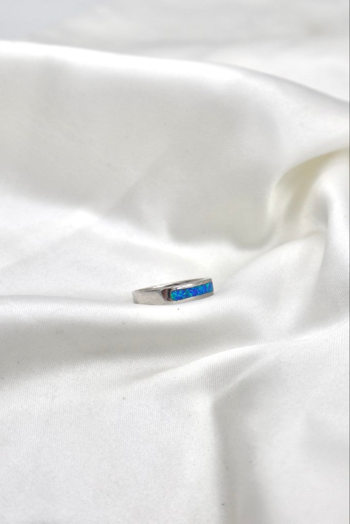 Sterling Silver Opaline Band Blue Ring