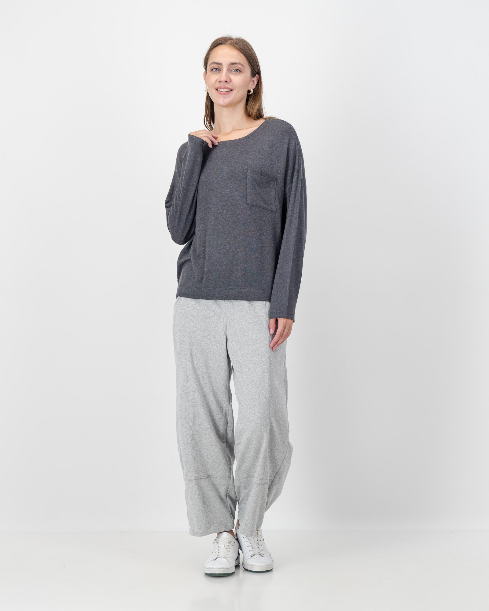 Boxy Round Neck Top in Charcoal