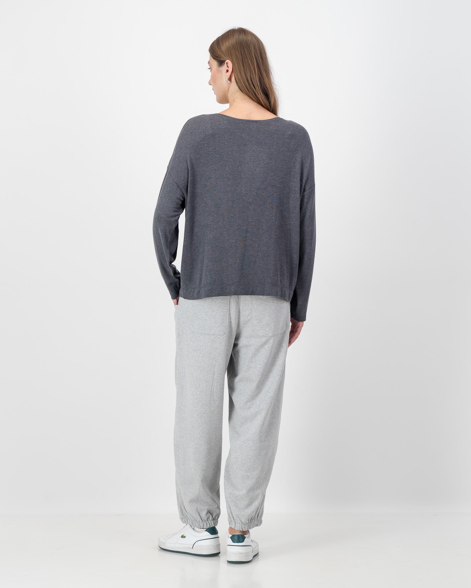 Boxy Round Neck Top in Charcoal