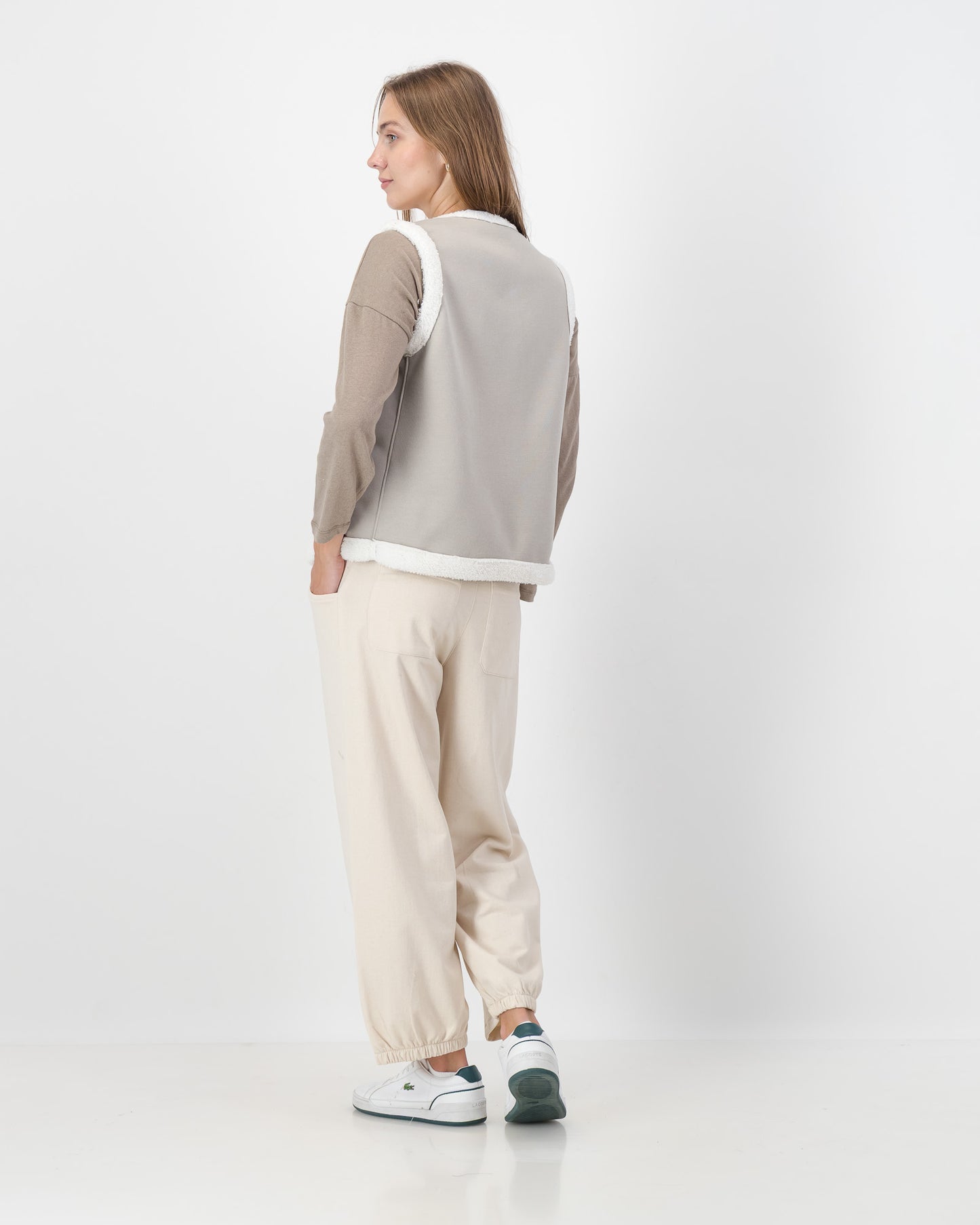 Sherling Lined Waistcoat in Beige