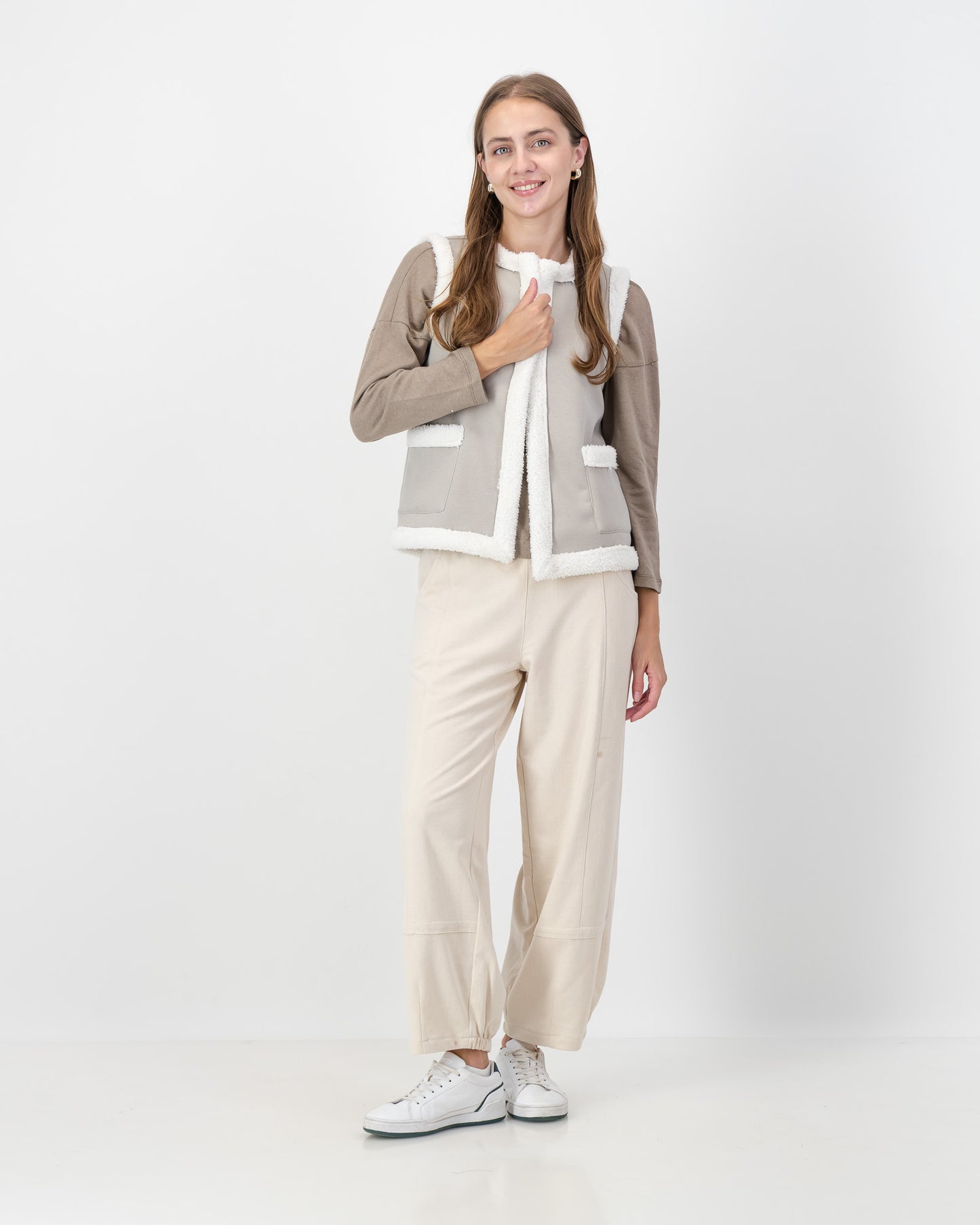 Sherling Lined Waistcoat in Beige