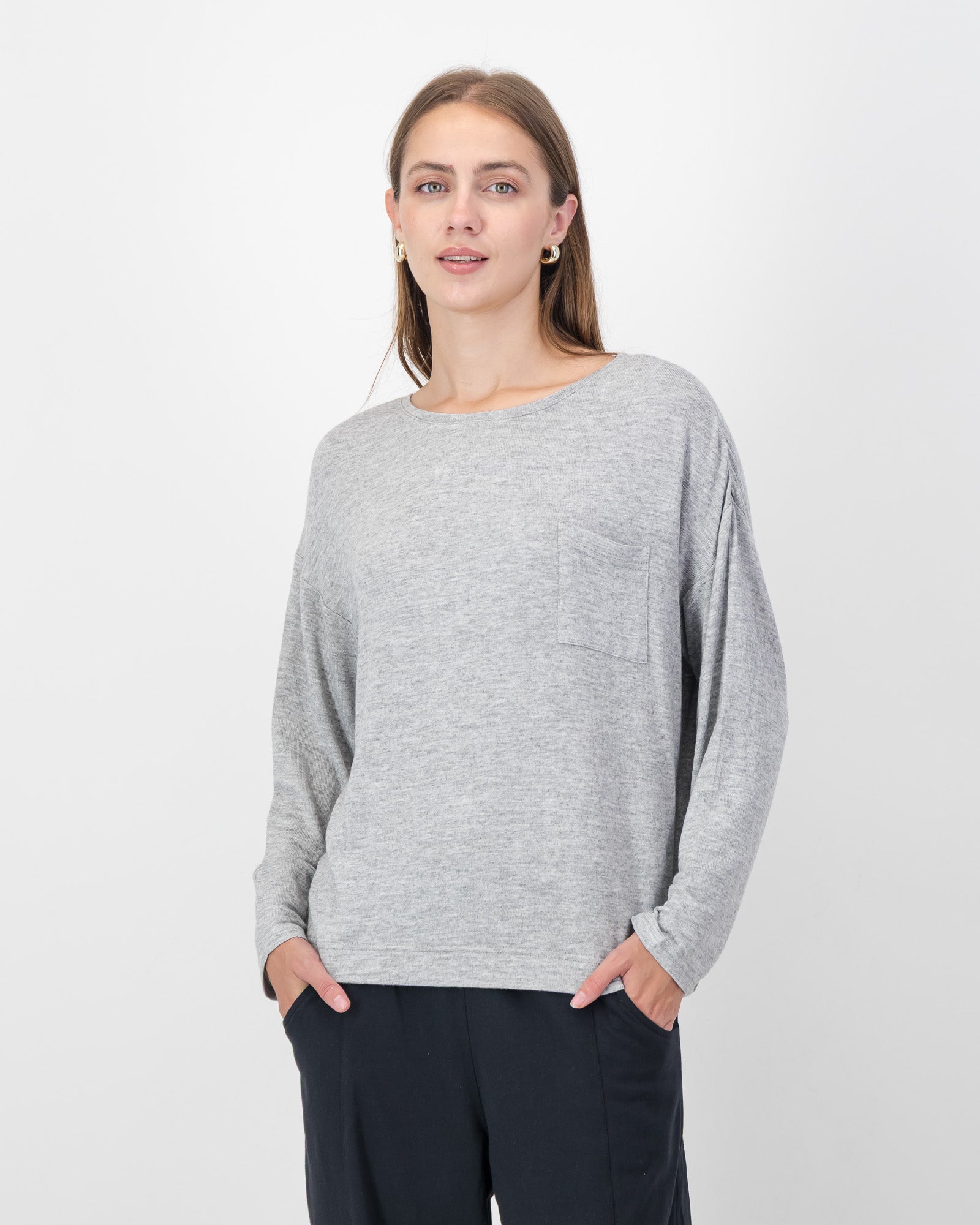 Boxy Round Neck Top in Grey