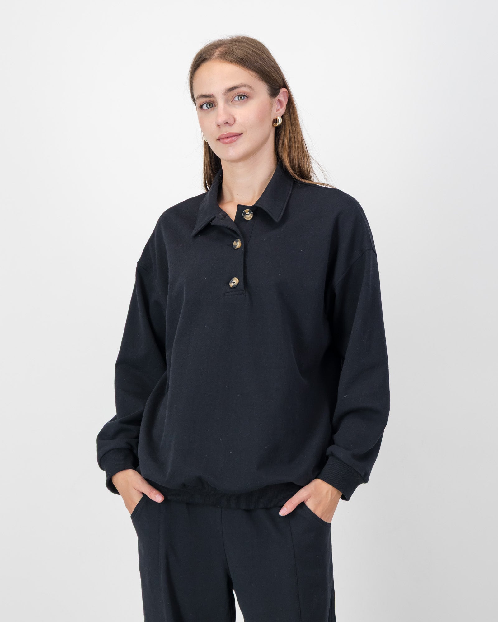 Polo Sweat Top in Black