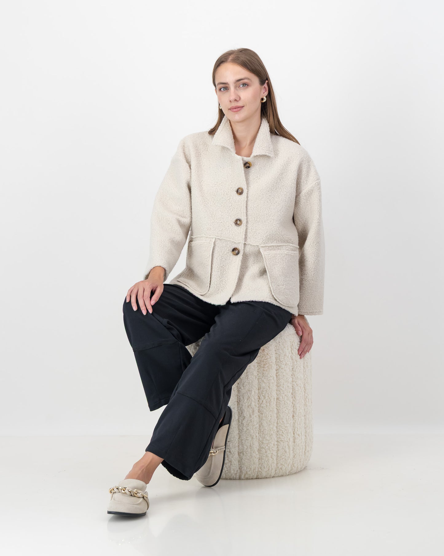 Boucle Jacket with Pocket Detail in Oatmeal